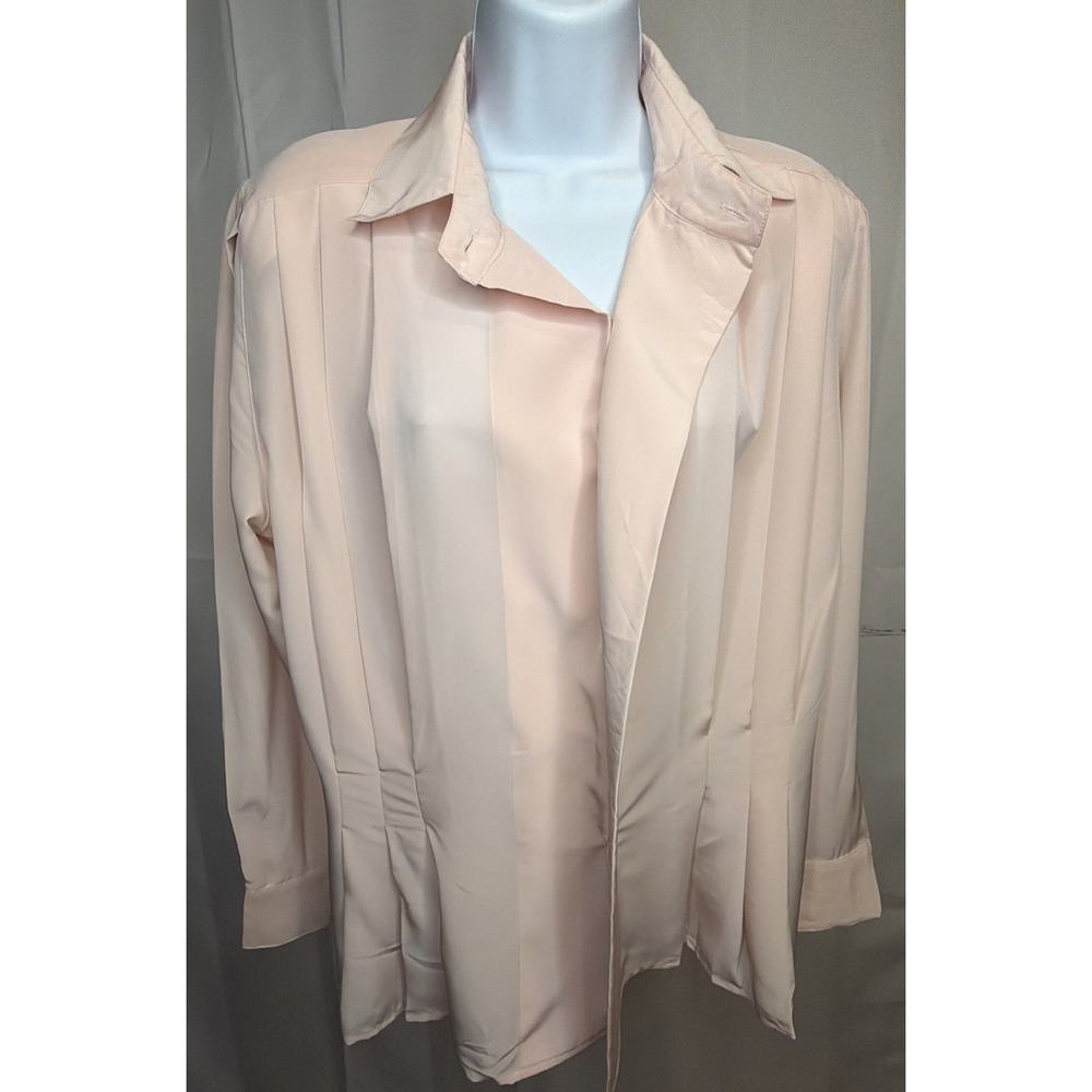 Vintage Talbots Blush Pink Satin Blouse Women 8 Long Sleeve Button Front 90s